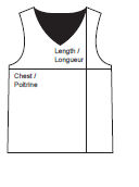 Illustration on how to identify the chest size and length of a basketball jersey.